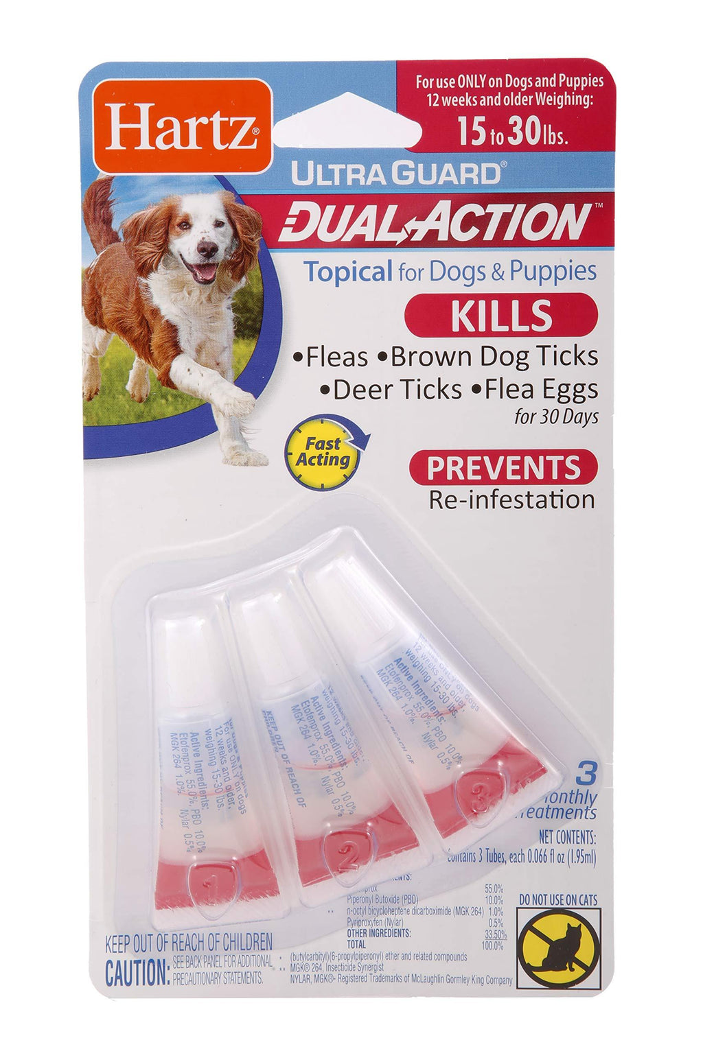 Hartz UltraGuard Dual Action Topical Flea & Tick Treatment for Dogs and Puppies - 15-30lbs, 3 Monthly Treatments - PawsPlanet Australia