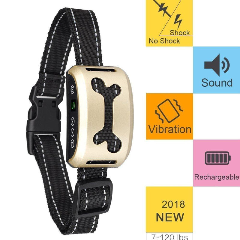 [Australia] - Anti Bark Dog Collar Rechargeable Waterproof, no Bark, no Shock, Harmless, Stop Barking Dog Training Collars for S,m and L Dogs,7 Sensitivity Levels Adjustable, Beep Sound Vibration (Gold) 