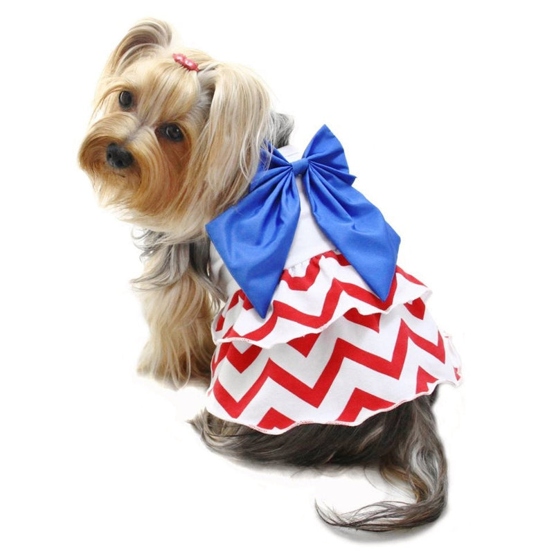Klippo Dog/Puppy Patriotic Red/White/Blue Big Bow Sundress/Picnic Dress/Spring/Summer Dress for Small Breeds X-LARGE - PawsPlanet Australia