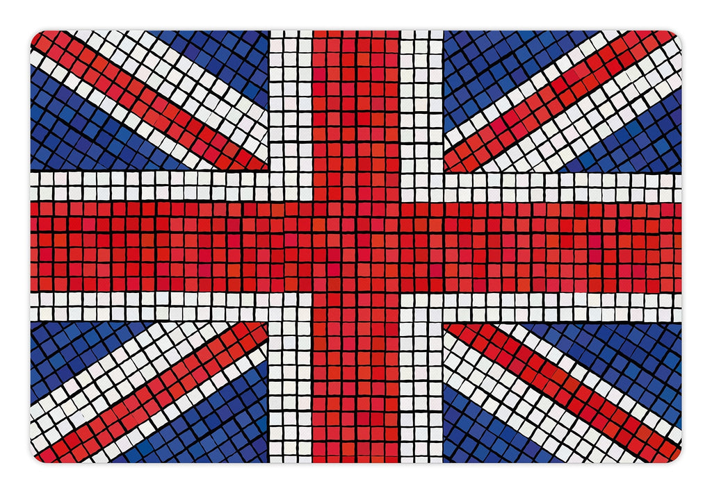 [Australia] - Ambesonne Union Jack Pet Mat for Food and Water, Mosaic Tiles Inspired Design British Flag National Identity Culture, Non-Slip Rubber Mat for Dogs and Cats, 18" X12", Blue White 