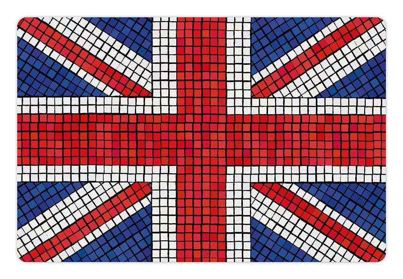 [Australia] - Ambesonne Union Jack Pet Mat for Food and Water, Mosaic Tiles Inspired Design British Flag National Identity Culture, Non-Slip Rubber Mat for Dogs and Cats, 18" X12", Blue White 