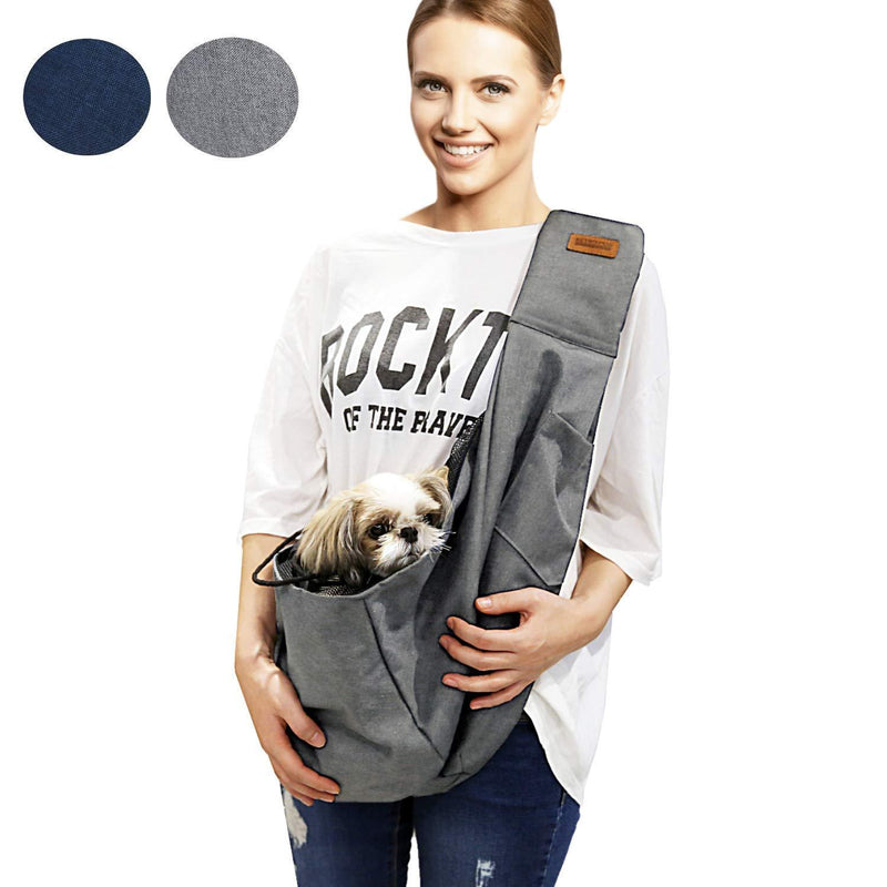 [Australia] - RETRO PUG Pet Carrier for Small and Medium Dogs,Cat - Pet Sling Purse - Front Pack – Travel Puppy Carrying Bag – Doggie Pouch – Adjustable Shoulder Strap – Tote Papoose – Chest Holder - 15~20 lbs Grey 