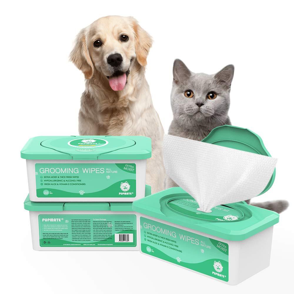 [Australia] - PUPMATE Pet Wipes for Dogs & Cats, Extra Moist & Thick Grooming Puppy Wipes with 100 Fresh Counts, Aloe Vera/Nature 1 Box-100 counts 