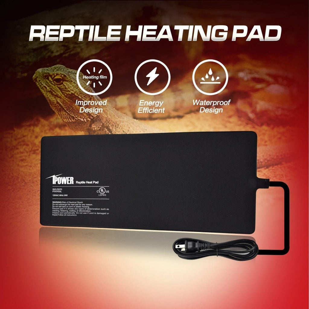 iPower Reptile Heat Pad 4W/8W/16W/24W Under Tank Terrarium Warmer Heating Mat and Digital Thermostat Controller for Turtles Lizards Frogs and Other Small Animals, Multi Sizes 8" x 18" - PawsPlanet Australia