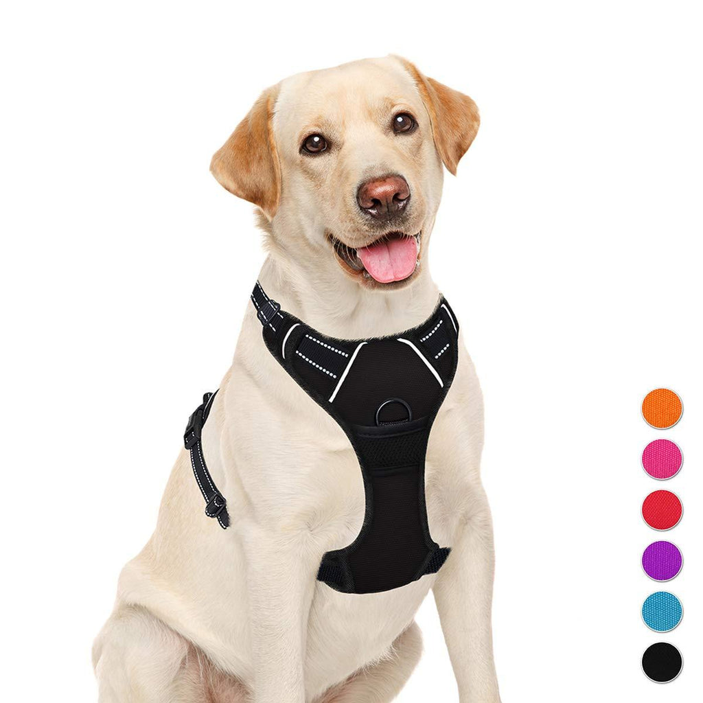 [Australia] - BARKBAY No Pull Dog Harness Large Step in Reflective Dog Harness with Front Clip and Easy Control Handle for Walking Training Running Large(Chest:27-32") Black 