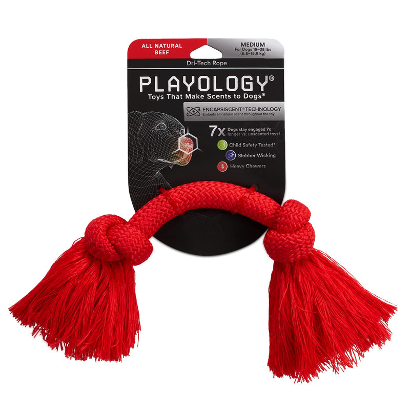 Playology Dri-Tech Ring Dog Toy - Engaging All-Natural Scented Dog Toys for Small, Medium & Large Dogs - Interactive & Tough Non-Toxic Chew Toys for Teething Medium Rope Beef - PawsPlanet Australia