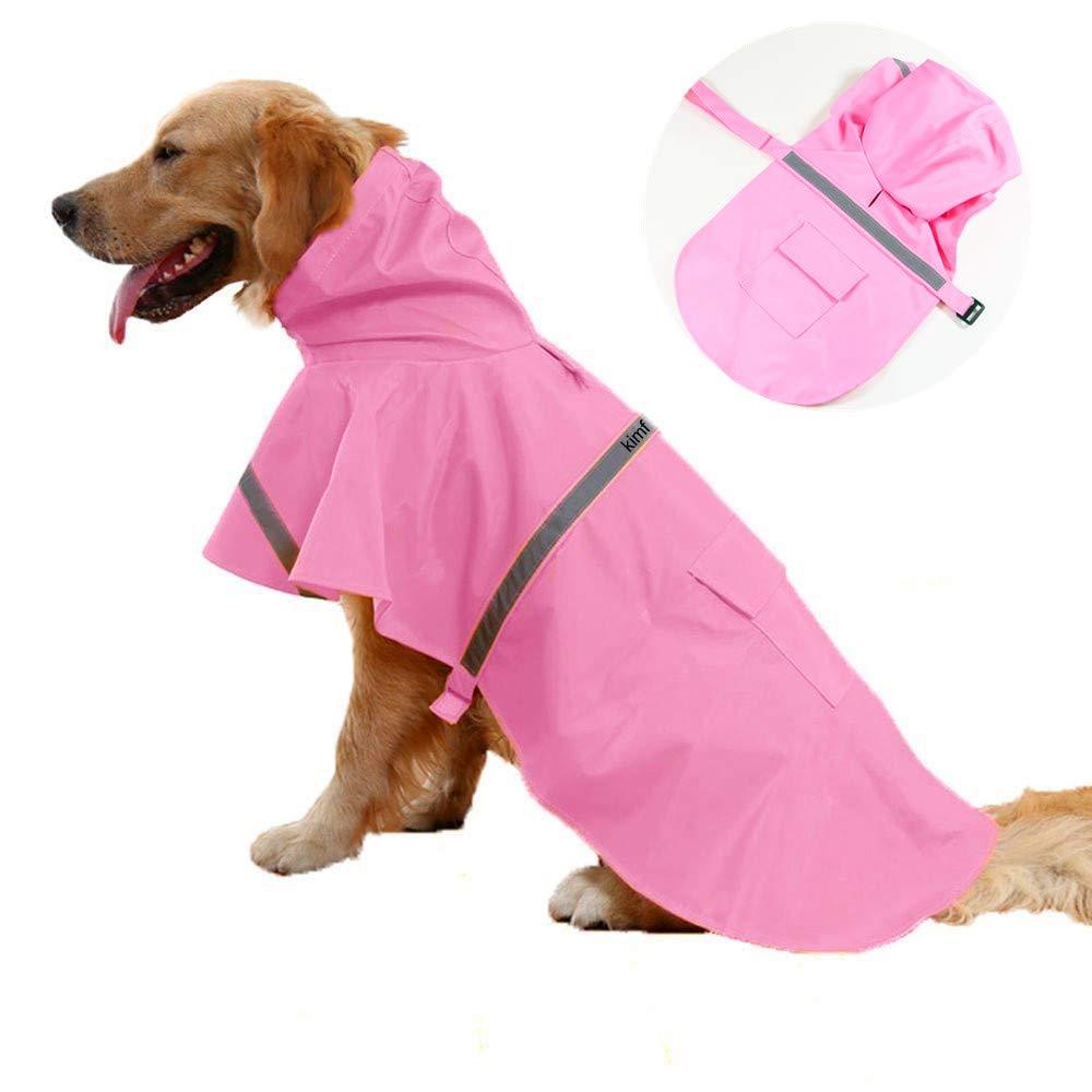 JWPC Dog Raincoat Reflective Waterproof Lightweight Adjustable Dog Rain Jacket with Hood for Small Medium Large Dogs XL Pink - PawsPlanet Australia