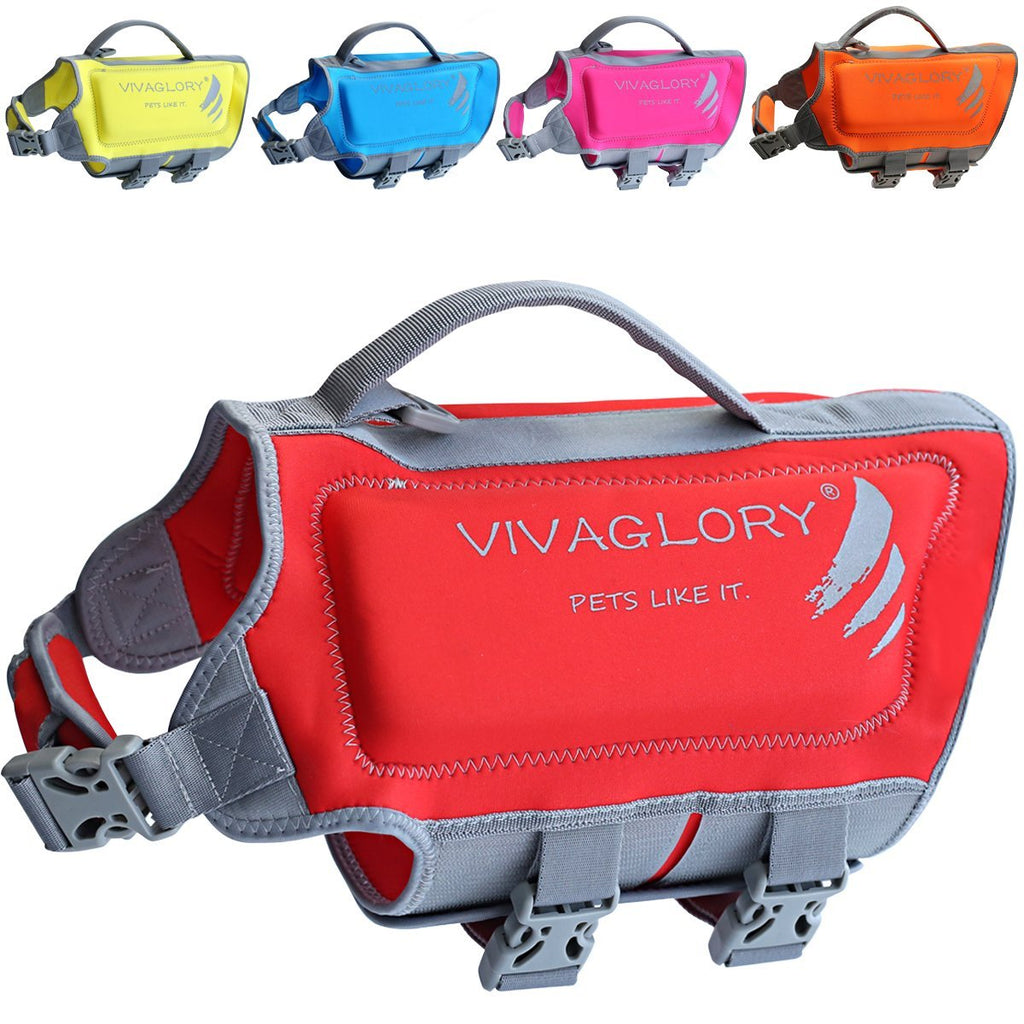 Vivaglory Dog Life Jackets, Premium Skin-Friendly Neoprene Dog Life Vest with Superior Buoyancy and Rescue Handle 19-22 inch (Ribcage Girth) Red - PawsPlanet Australia