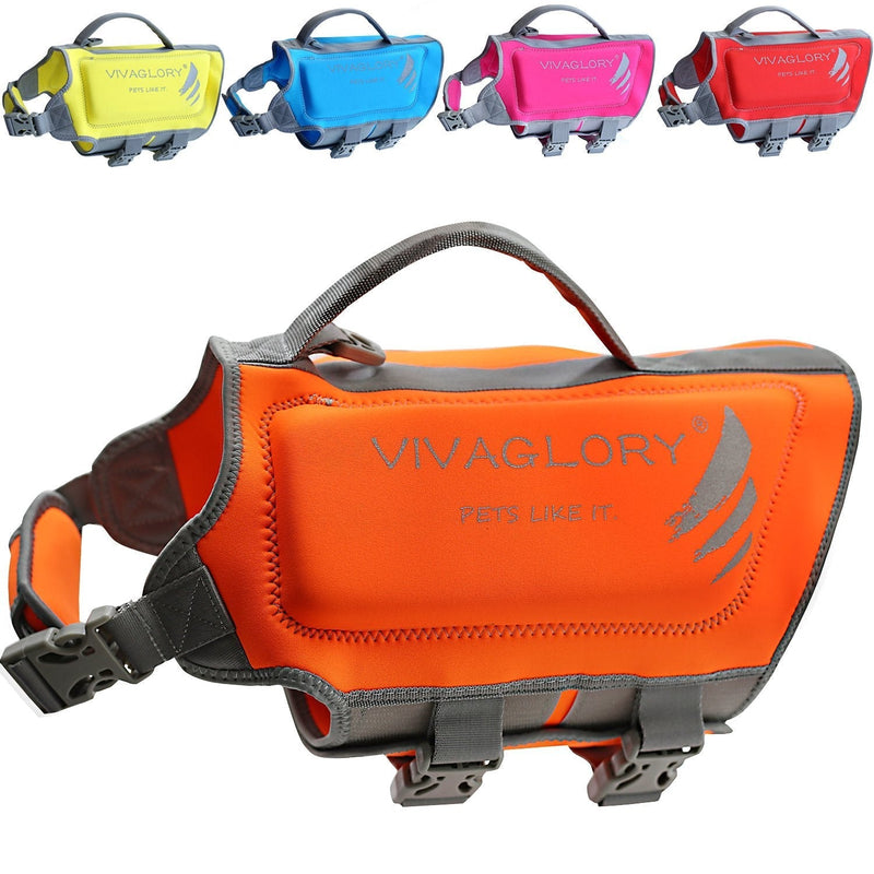 [Australia] - Vivaglory Dog Life Jackets, Premium Skin-Friendly Neoprene Dog Life Vest with Superior Buoyancy and Rescue Handle M: 19-23 inch (Ribcage Girth) Orange 