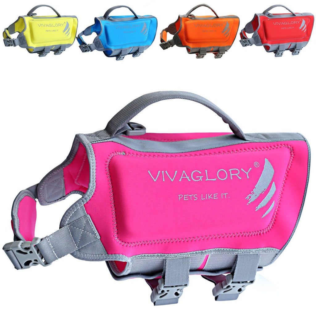 [Australia] - VIVAGLORY Dog Life Jackets, Premium Skin-Friendly Neoprene Dog Life Vest with Superior Buoyancy and Rescue Handle S (Chest Girth: 15.5"-19.5") Pink 