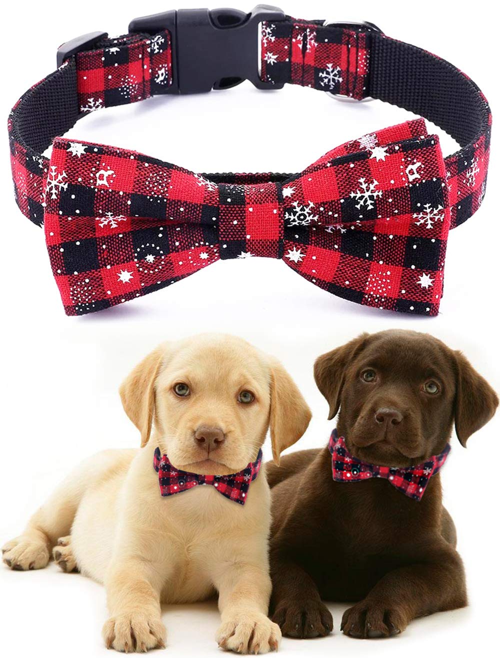 [Australia] - Freezx Christmas Dog Collar with Bow Tie - Adjustable 100% Cotton Nylon Design Handmade - Cute Fashion for Large Medium Small Dogs L- Collar length: 15.5 "-19.5 " Red 