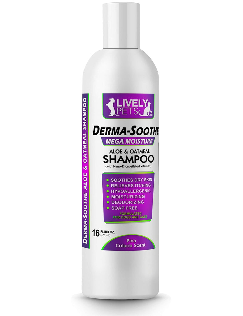 [Australia] - Lively Pets Derma-Soothe Mega Moisturizing Aloe and Oatmeal Shampoo for Dogs; Soap Free Hypo-Allergenic Dog Shampoo - for Dogs and Cats with Dry, Itchy, Skin and Allergies - Pina Colada Scented 