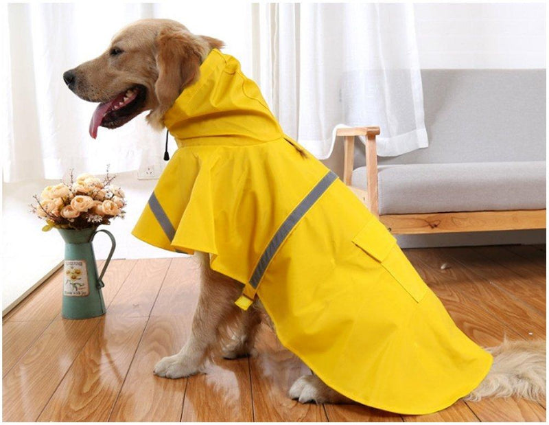 Mikayoo Large Dog Raincoat Ajustable Pet Waterproof Clothes Lightweight Rain Jacket Poncho Hoodies with Strip Reflective XL Yellow - PawsPlanet Australia