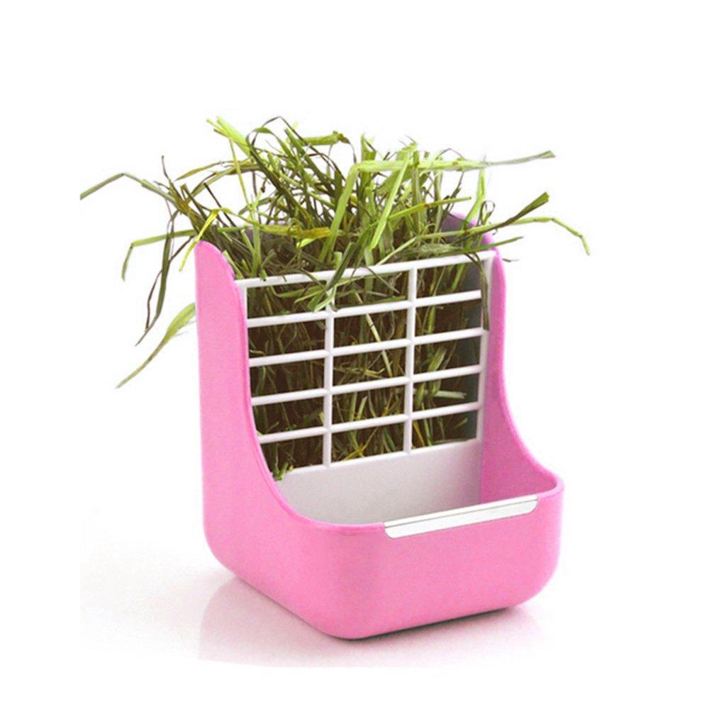 [Australia] - Okared 2 in 1 Feeder Bowls Double use for Grass and Food Hay Food Bin Feeder, Small Animal Supplies Rabbit Chinchillas Guinea Pig PINK 