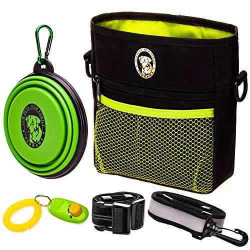 PERRAMA Dog Treat Bag, Training Pouch for Small and Large Dogs with Clicker and Collapsible Food Bowl BPA Free – Pet Treats Tote Bag with Waist and Shoulder Reflective Straps and Belt Clip Black - PawsPlanet Australia