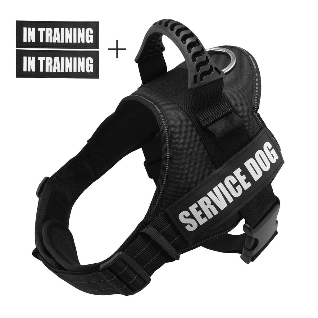 [Australia] - Fairwin Service Vest Dog Harness - Adjustable Nylon with Removable Reflective Patches for Service Dogs Large Medium Small Sizes L:chest 28"-37";neck 23"-29" Black 