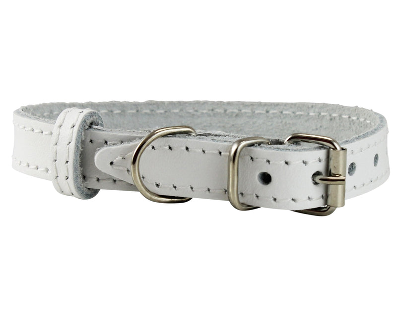 [Australia] - Genuine Leather Dog Collar for Smallest Dogs and Puppies 3 Sizes White Neck: 8"-9.75"; 3/8" Wide 