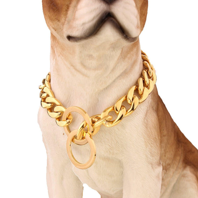 [Australia] - FANS JEWELRY Strong 13/15/19mm Gold Plated Stainless Steel NK Chain Dog Collar Choker Necklace 12-36inch 13mm width 12" recommend dog's neck:8" 