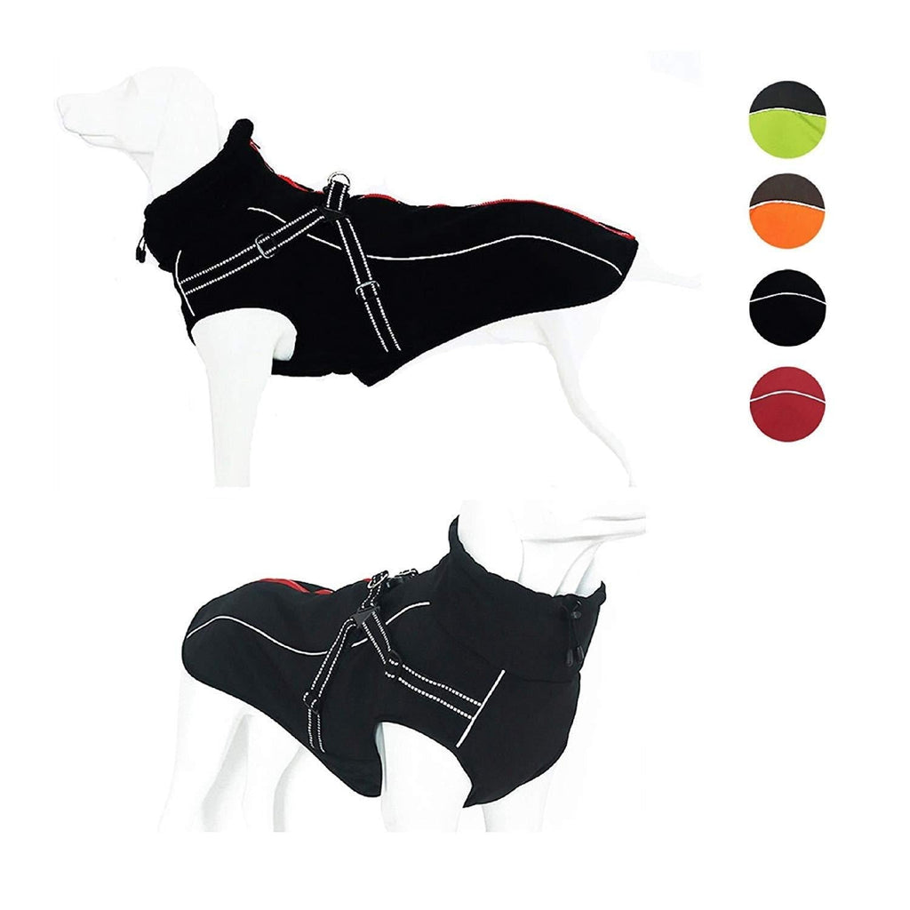 [Australia] - U only you Dog Harness Coats Technical Jacket Sport Parka Outdoor Vest,Waterproof Windproof Fleece Lined Dog Coats with Reflective Stripes,Dog Harness Integrated Design (Black) Large 