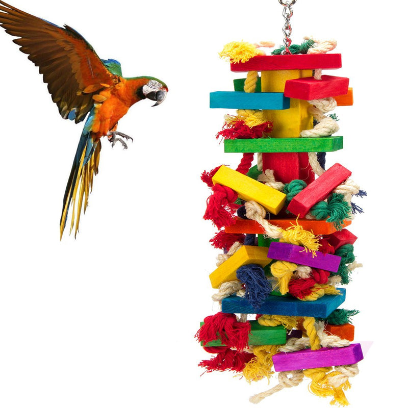 MEWTOGO Bird Block Toys with Bells for Medium Parrots and Birds Like Amazon,African Grey and Cockatoos multi color-Extra Large - PawsPlanet Australia