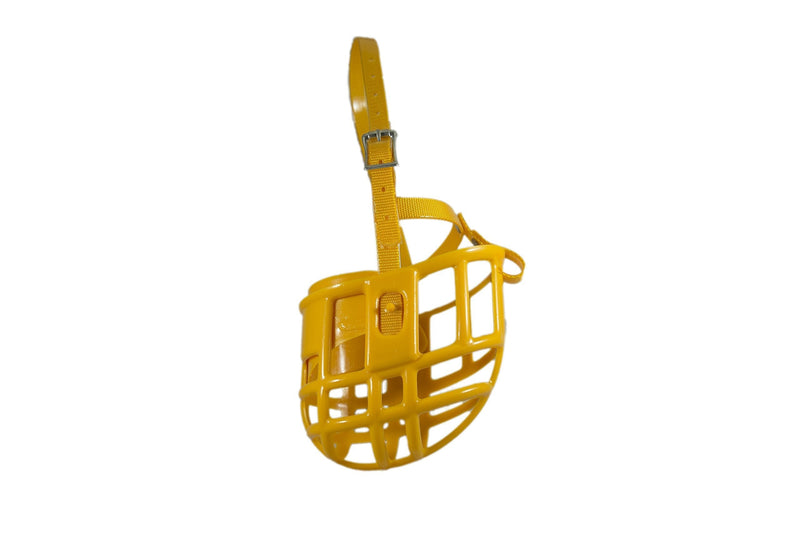 Birdwell Enterprises - Plastic Dog Muzzle with Adjustable Plastic Coated Nylon Headstall - Prevents nipping and Biting - Multiple Sizes and Colors - Made in The USA Medium Gold - PawsPlanet Australia