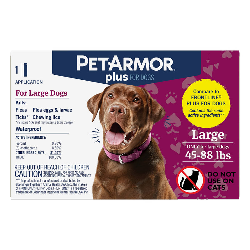 PetArmor Plus Flea & Tick Prevention for Dogs, Waterproof Topical, Kills Fleas, Flea Eggs, Flea Larvae, Ticks, and Chewing Lice, Fast Acting & Long Lasting, Compare to Leading Brand, Various Sizes 45-88lbs 1 count - PawsPlanet Australia