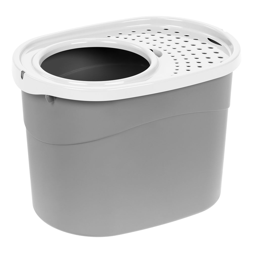 [Australia] - IRIS Top Entry Cat Litter Box Gray/White Filtered Lid without Scoop 