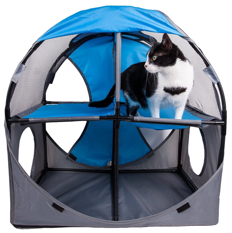 [Australia] - Pet Life Kitty-Play Obstacle Travel Collapsible Soft Folding Pet Cat House Blue, Grey One Size 