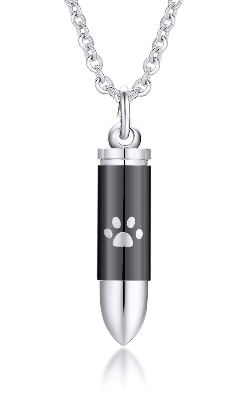 HUANIAN Stainless Steel The Bullet Urn Necklace for The Dog paw Keepsake Memorial Cremation Jewelry Black - PawsPlanet Australia