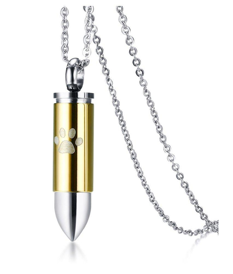 [Australia] - HUANIAN Stainless Steel The Bullet Urn Necklace for The Dog paw Keepsake Memorial Cremation Jewelry Gold 