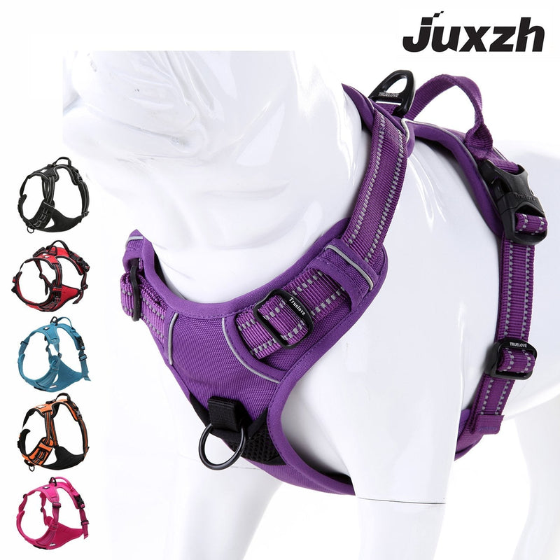 [Australia] - juxzh Truelove Soft Front Dog Harness .Best Reflective No Pull Harness with Handle and 2 Leash Attachments Medium purple 