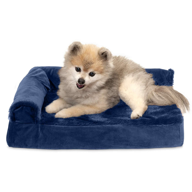 Furhaven Pet - Southwest Bohemian Kilim Dog Bed and Plush Velvet L Shaped Corner Sofa Dog Bed for Dogs and Cats - Multiple Sizes and Colors Faux Fur & Velvet Deep Sapphire Small L Chaise Bed (Cooling Gel Foam) - PawsPlanet Australia