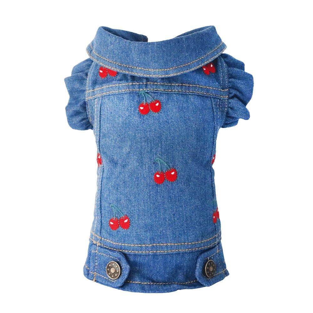 [Australia] - SILD Pet Clothes Dog Jeans Jacket Cool Blue Denim Coat Small Medium Dogs Lapel Vests Classic Puppy Hoodies S 