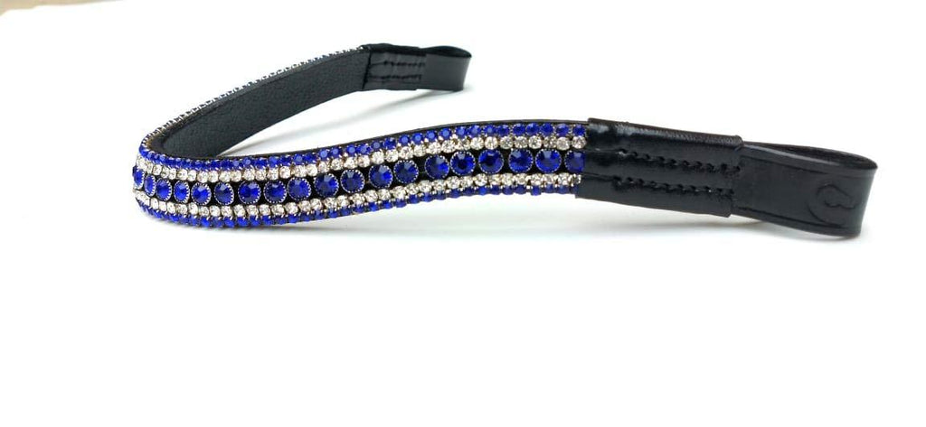 Equipride Beautiful Sparkly Crystal Curve Shape Browband Royal Blue Black Leather Full ( 16" ) - PawsPlanet Australia