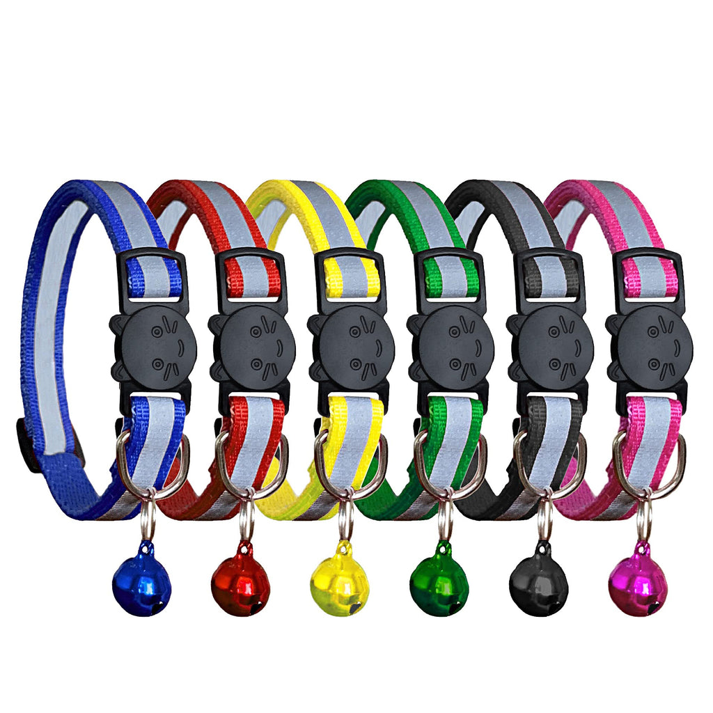 PACCOMFET FUNPET 6 Pcs Breakaway Cat Collar with Reflective Nylon Strip and Bell, Safe and Durable 6PCS - PawsPlanet Australia