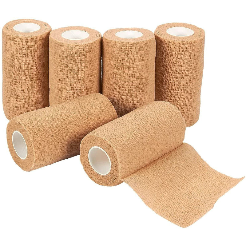 Bandage Wraps (6-Pack) - Self Adherent Wraps, Self Adhesive Gauze Rolls, Medical Tape, First Aid Supplies for Sports, Wrists, Ankles - Tan, 10.16 x 457.2 cm - PawsPlanet Australia