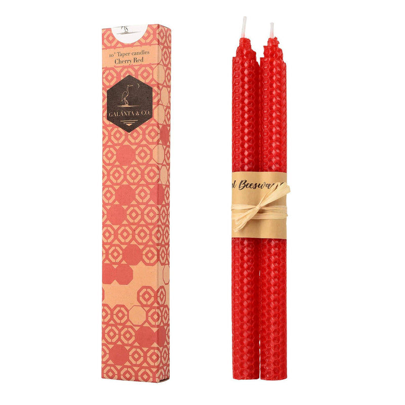 100% Pure Beeswax Handmade Taper Candles (Cherry Red) - 10 Inch Smokeless Dripless Pair - Natural Subtle Honey Smell - Elegant Honeycomb Design by Galanta & Co. - PawsPlanet Australia