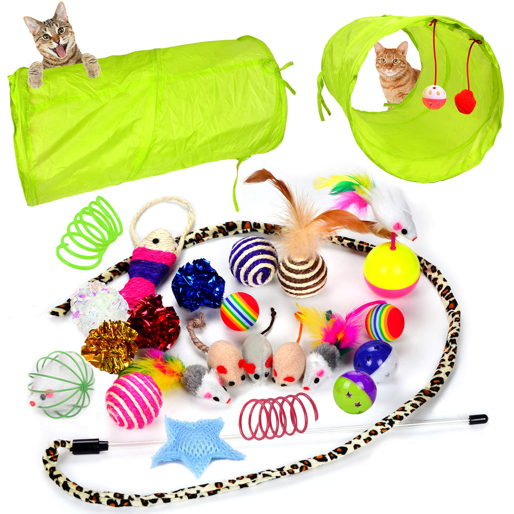 Youngever 24 Cat Toys Kitten Toys Assortments, Tunnel, Interactive Cat Teaser, Fluffy Mouse, Crinkle Balls for Cat, Kitty, Kitten Basic - PawsPlanet Australia