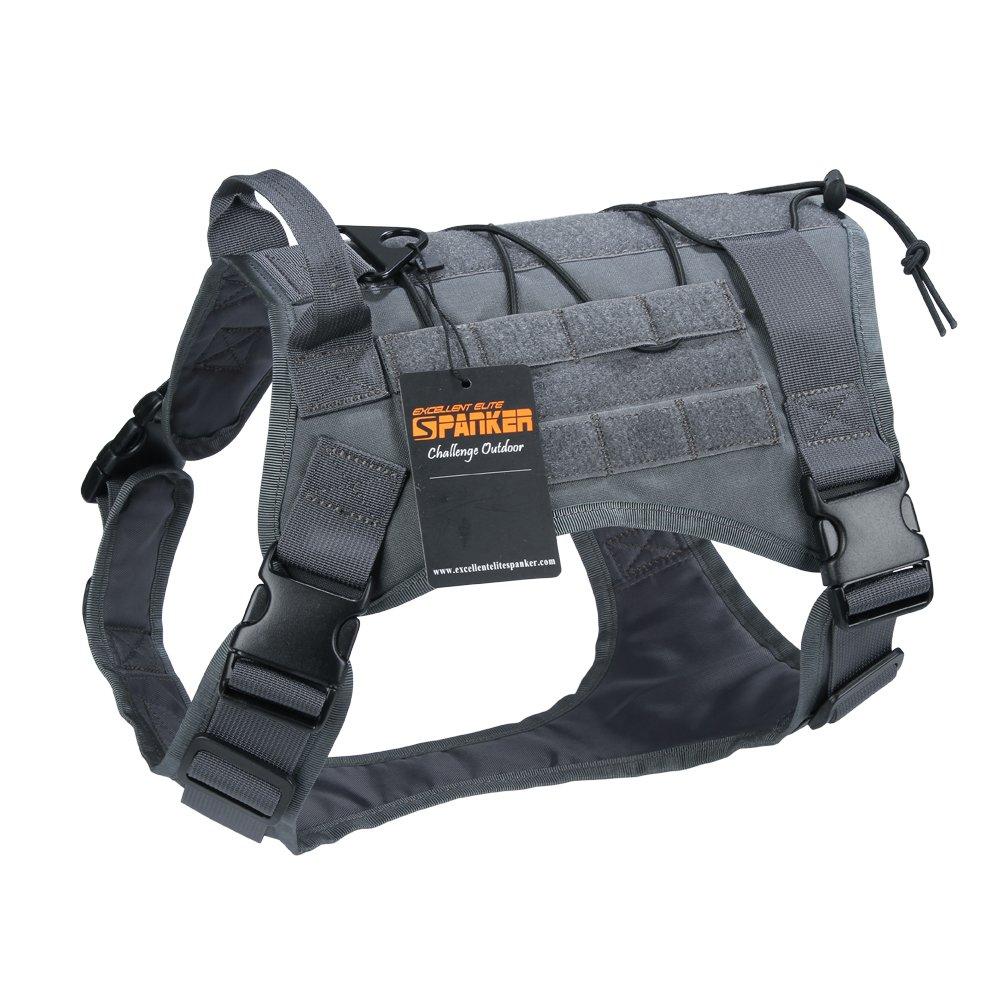 [Australia] - EXCELLENT ELITE SPANKER Tactical Dog Harness Military Dog Harness Working Dog Vest Molle Adjustable Training Vest Patrol K9 Harness Large with Handle XL Grey 