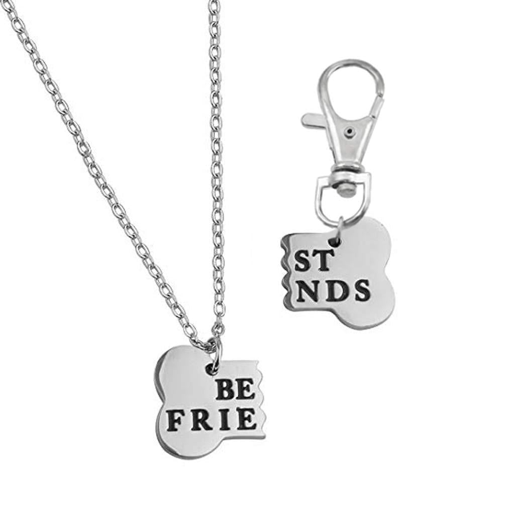[Australia] - 4EAELove Best Friend Bone Necklace Matching Bone BFF Engraved Keychain Collar Dog Human Jewelry Set Pet Lover Gift Rose Gold Plated Stainless Steel D-Silver 
