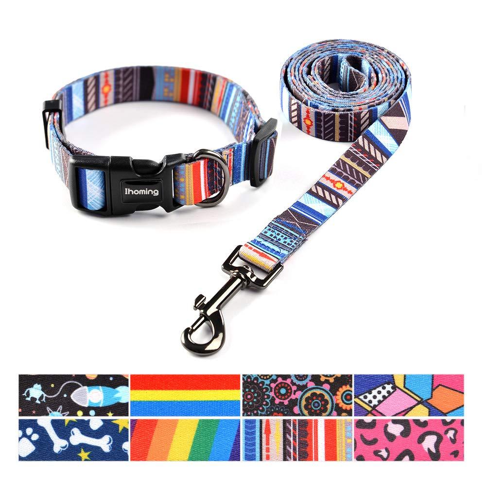 [Australia] - Ihoming Dog Collar and Leash Set Combo Safety Set for Daily Outdoor Walking Running Training Small Medium Large Dogs Cats XS-Up to 10LBS Splicing 