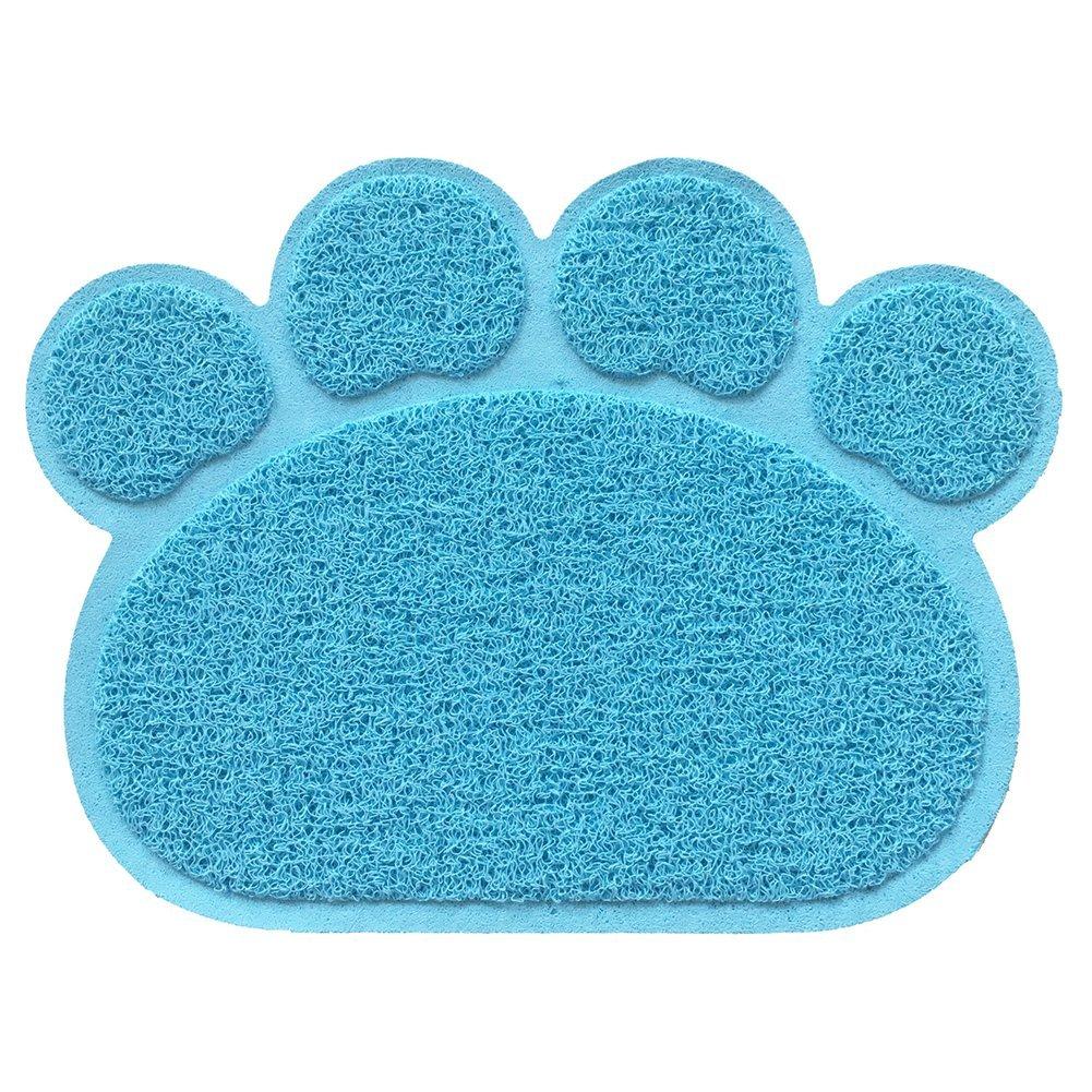 [Australia] - Alpha Boxing Cat Litter Mat,Pet Food Water Bowl Feeding Placemat Paw Shape,Non-Slip,Easy Clean,Stylish Design and Color Light Blue 