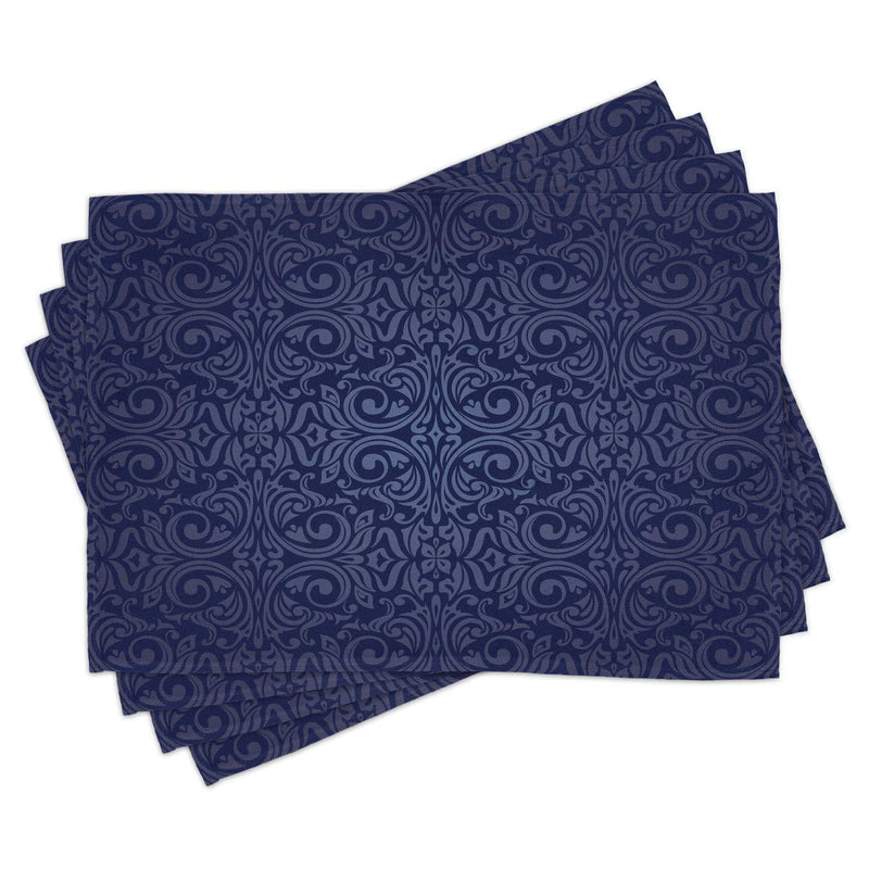 Ambesonne Indigo Place Mats Set of 4, Victorian Vintage Royal Times Inspired Floral Leaves Swirls Image Artprint, Washable Fabric Placemats for Dining Table, Standard Size, Blue - PawsPlanet Australia