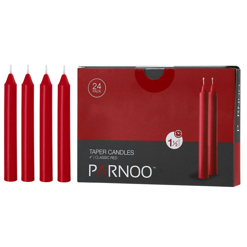 Light In The Dark PARNOO 24 Red Taper Candles 4 Inch X 1/2 Inch Thick Burn 1.1/2 Hour (Color is Core and Overdip) - PawsPlanet Australia