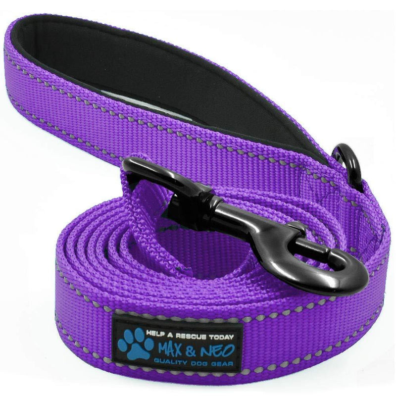 [Australia] - Max and Neo Reflective Nylon Dog Leash - We Donate a Leash to a Dog Rescue for Every Leash Sold 6 FT x 5/8" Wide PURPLE 