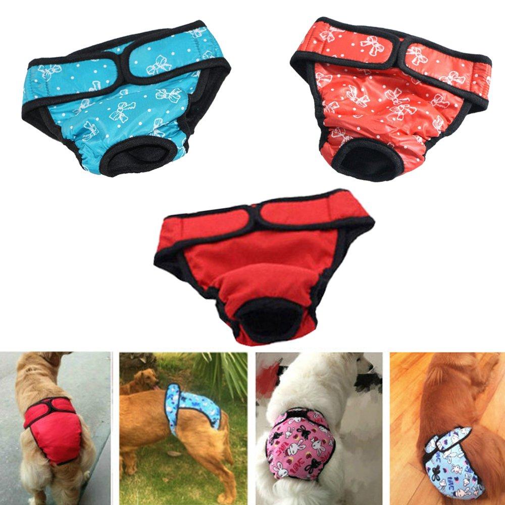 [Australia] - Comidox Premium Dog Diapers Female with Velcro Washable Reusable Sanitary Panties for Small to Large Dogs XL 3pcs Festive red Bowknot-Blue Bowknot-Red 
