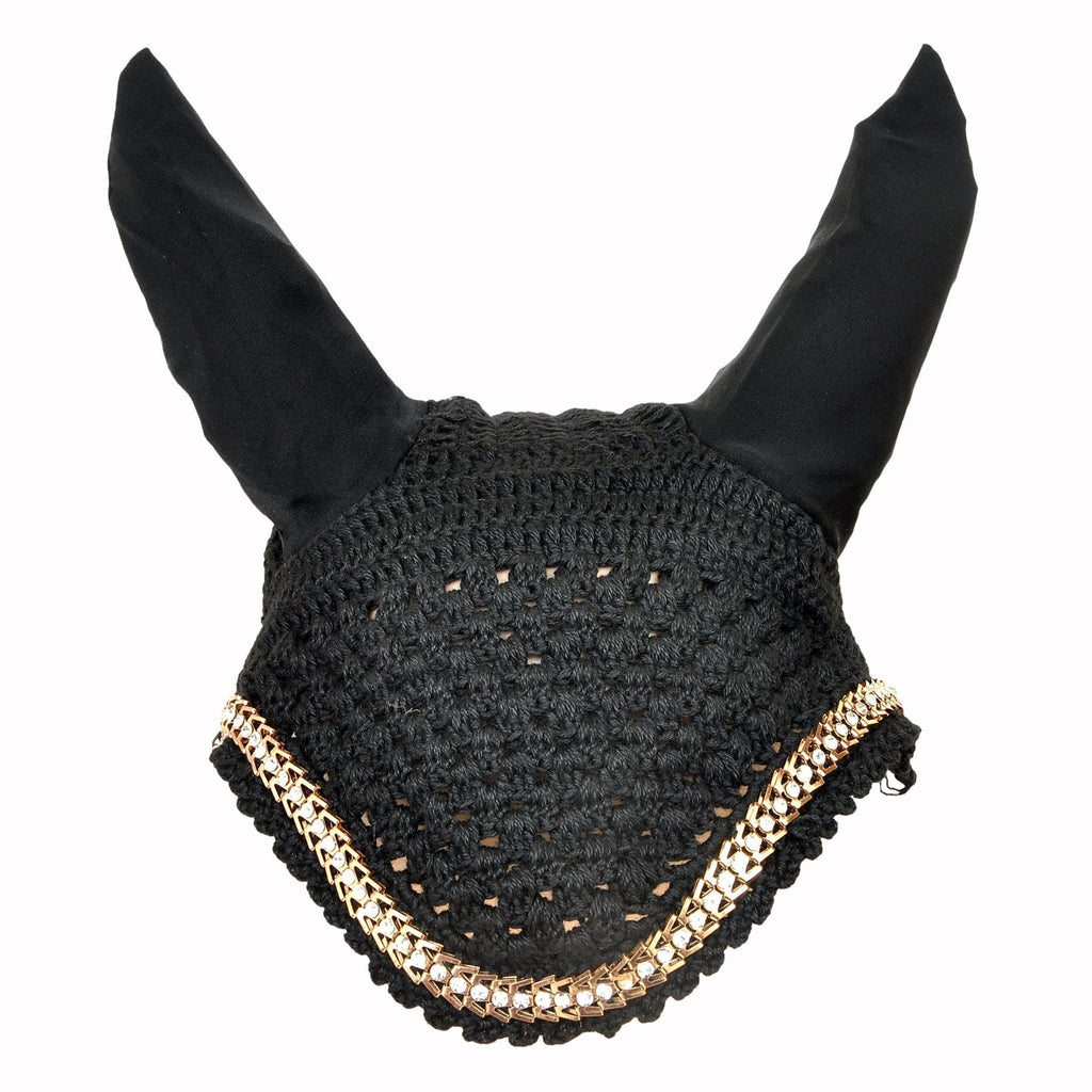 Manaal Enterprises Horse Soft Crochet Breathable Cotton Ear Net Hood Ear Protector Bonnet Equestrain with Piping Cotton Black Horse Flyveil (Sizes: Full,Cob & Pony) - PawsPlanet Australia