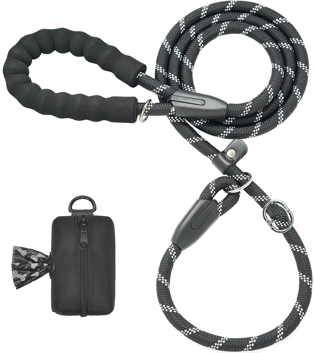 iYoShop Durable Slip Lead Dog Leash with Zipper Pouch, Padded Handle and Highly Reflective Threads Quality Slip Lead for Small Medium and Large Dogs (1/2'' x 4 FT, 25~150 lbs., Black) 1/2'' x 4 FT (25~150 lbs.) - PawsPlanet Australia