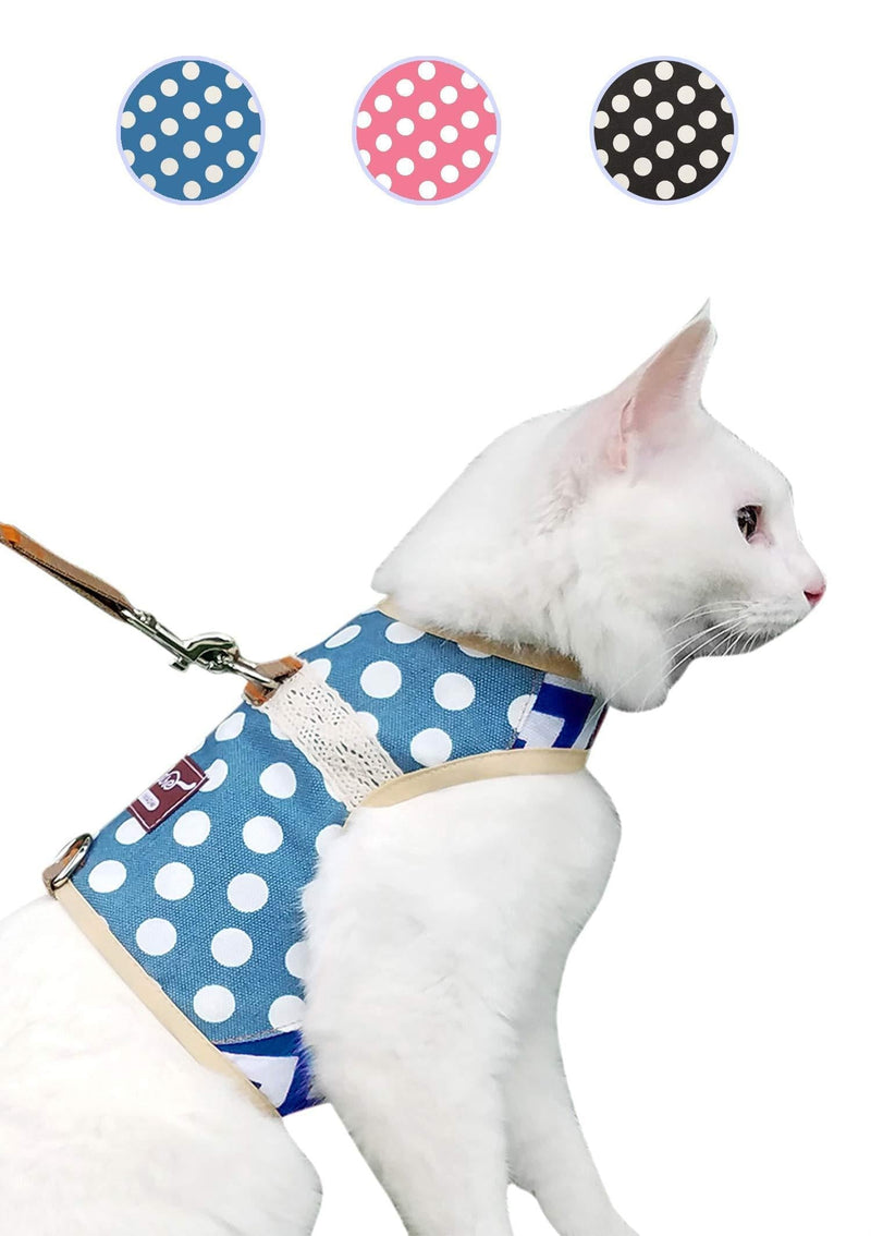 Yizhi Miaow Escape Proof Kitten Harness with Leash X-Small, Adjustable Kitten Walking Jackets, Padded Kitten Vest Polka Dot Blue XS 2-4LBS - PawsPlanet Australia