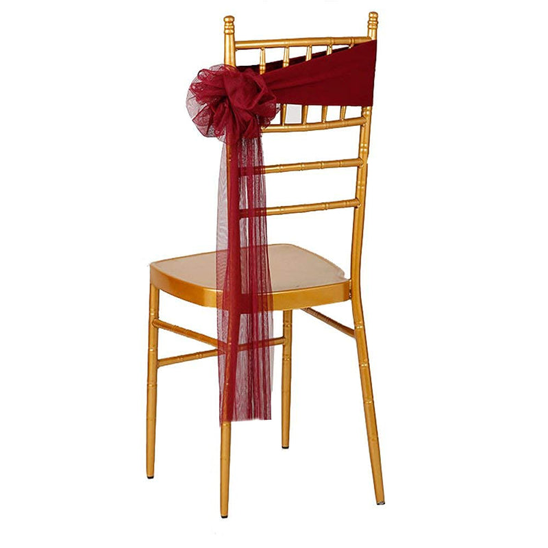 iEventStar 10pcs Spandex Stretch Ready to Use Chair Sashes Bow for Beach Wedding Party Decoration (Burgundy) Burgundy - PawsPlanet Australia